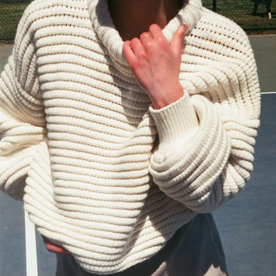 Damen lässiger Strickpullover mit Rollkragen und Rippstruktur EB