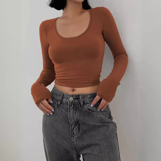 Damen Figurbetontes Langarmshirt mit weiten Ärmeln EB