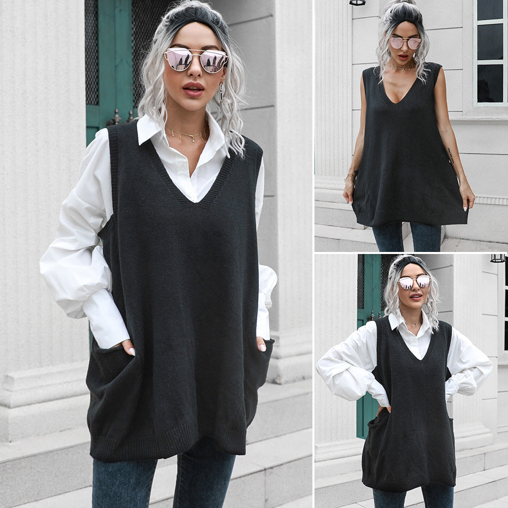 Damen Strickkleid mit tiefem V-Ausschnitt und lässigem Schnitt EB