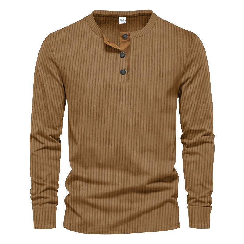 Herren Langarmshirt mit strukturierter Rippenoptik und modischem Knopfleisten-Detail EB