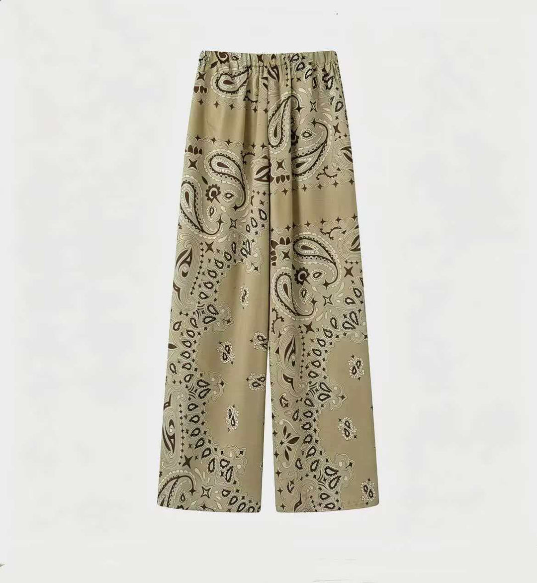 Damen nan weit geschnittene Palazzo-Hose mit Paisley-Print und elastischem Bund EB