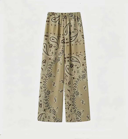 Damen nan weit geschnittene Palazzo-Hose mit Paisley-Print und elastischem Bund EB