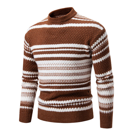Herren gestreifter Strickpullover mit hohem Stehkragen und weicher Textur EB