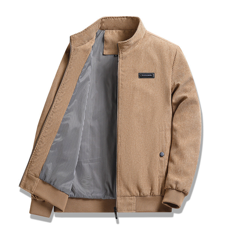 Herren nan feiner Cordblouson mit Stehkragen, gestreiftem Innenfutter und verdeckten Druckknopftaschen EB