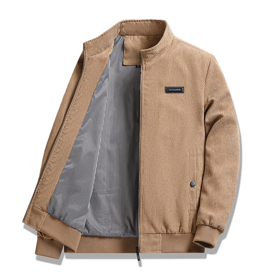 Herren nan feiner Cordblouson mit Stehkragen, gestreiftem Innenfutter und verdeckten Druckknopftaschen EB