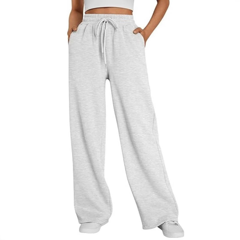 Damen nan Palazzo-Loungehose mit hoher Taille, elastischem Bund, Kordelzug und tiefen Seitentaschen EB