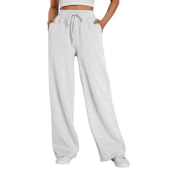 Damen nan Palazzo-Loungehose mit hoher Taille, elastischem Bund, Kordelzug und tiefen Seitentaschen EB