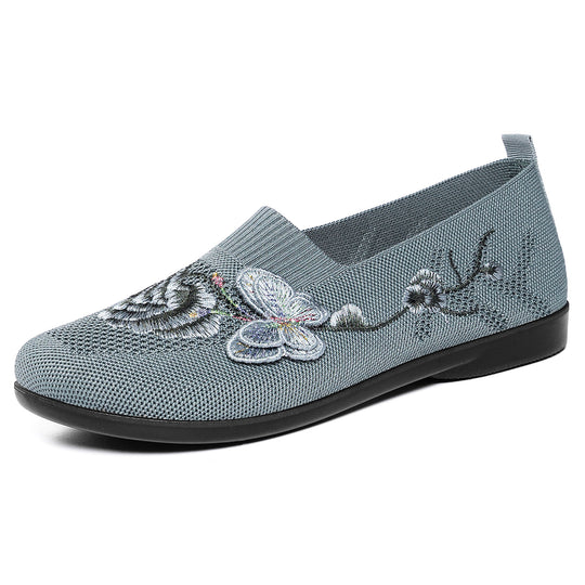 Damen nan bestickter Strick-Slipper mit sockenähnlichem Einstieg, floralem Stickmotiv und gedämpfter Leichtsohle EB