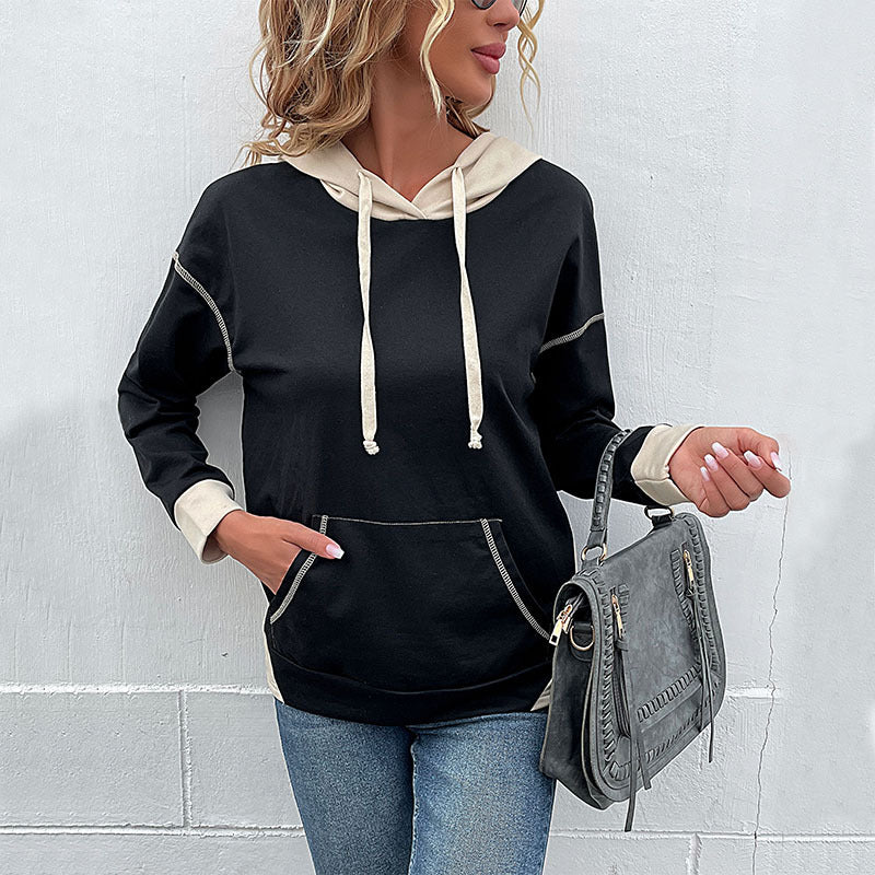 Damen modisches Kapuzensweatshirt mit Taschen und zwei Farb-Design EB