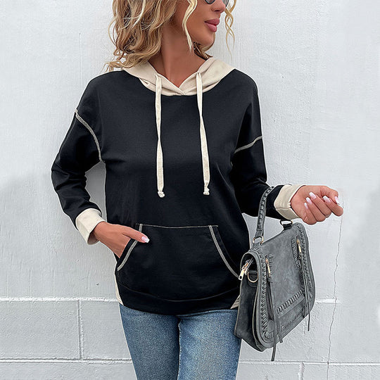 Damen modisches Kapuzensweatshirt mit Taschen und zwei Farb-Design EB
