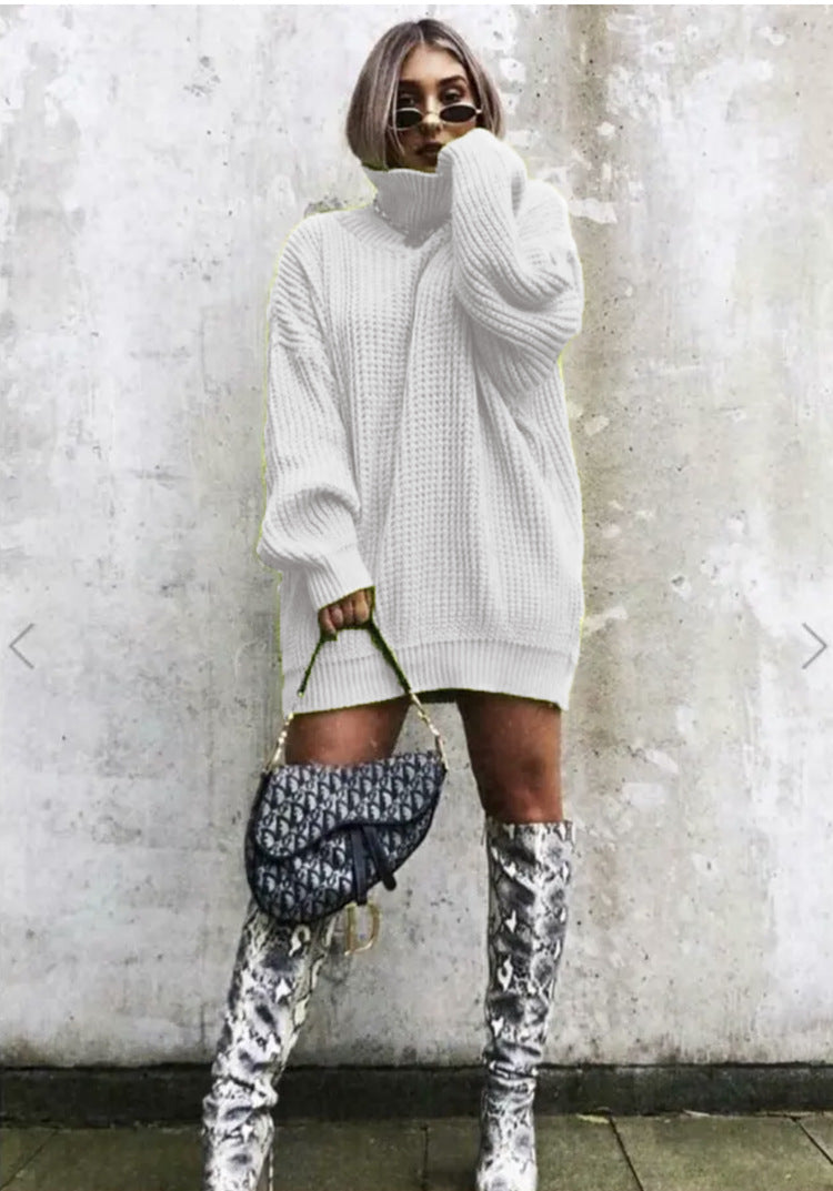 Damen Oversized Strickpullover im strukturierten Look mit hohem Kragen EB