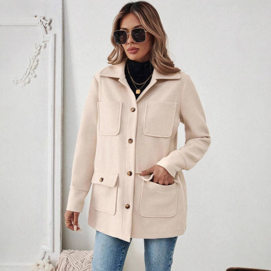 Damen Modische Utility-Jacke mit großen Taschen und goldenem Druck EB