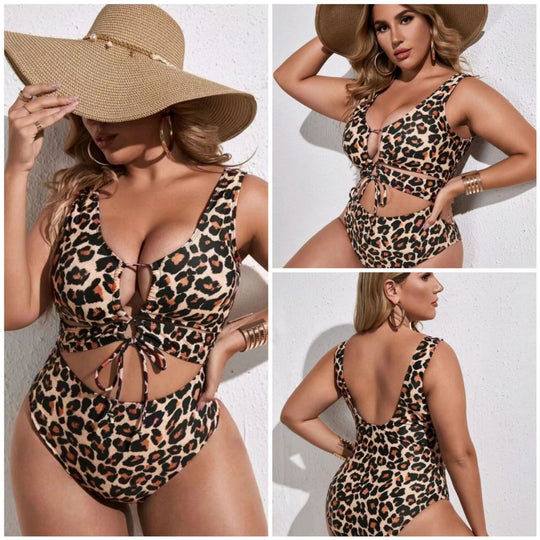 Damen gemusterter Einteiler-Badeanzug mit Cut-Out-Design EB
