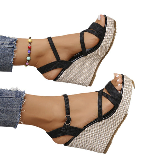 Damen Wedge-Sandalen mit verstellbarem Riemen und rutschfester Sohle EB