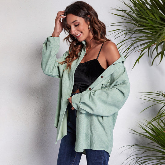 Damen Oversized Hemdblusenshirt aus Cord EB