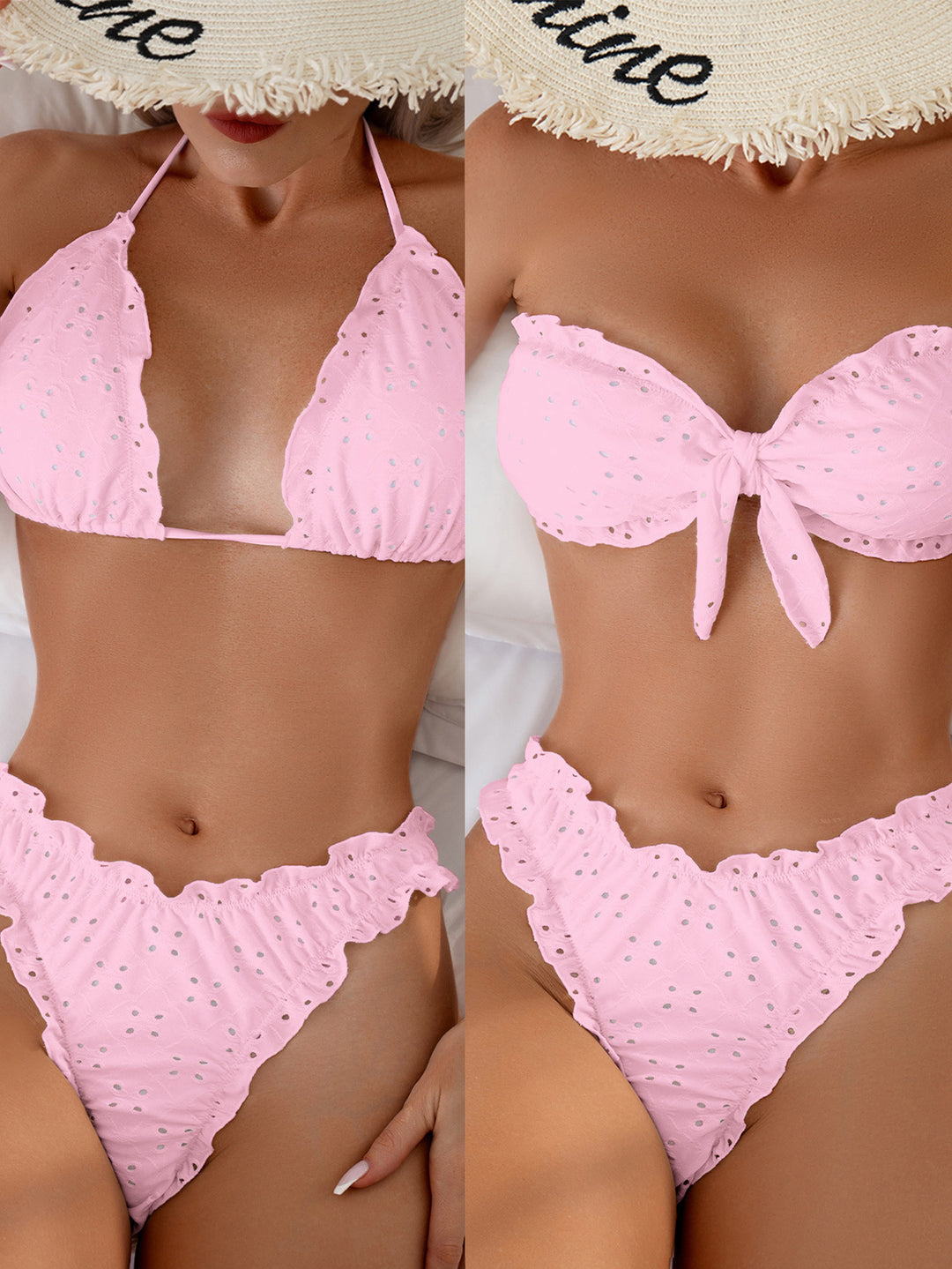 Damen Bandeau-Bikini mit verspieltem Rüschendesign EB