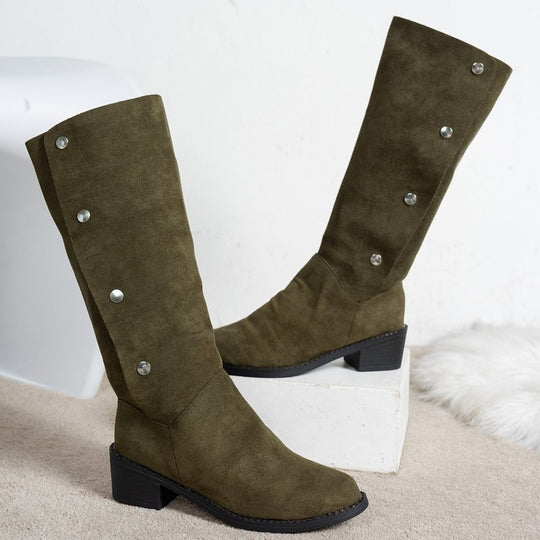 Damen Elegante Stiefel aus weichem mit modischen Knopfdetails EB