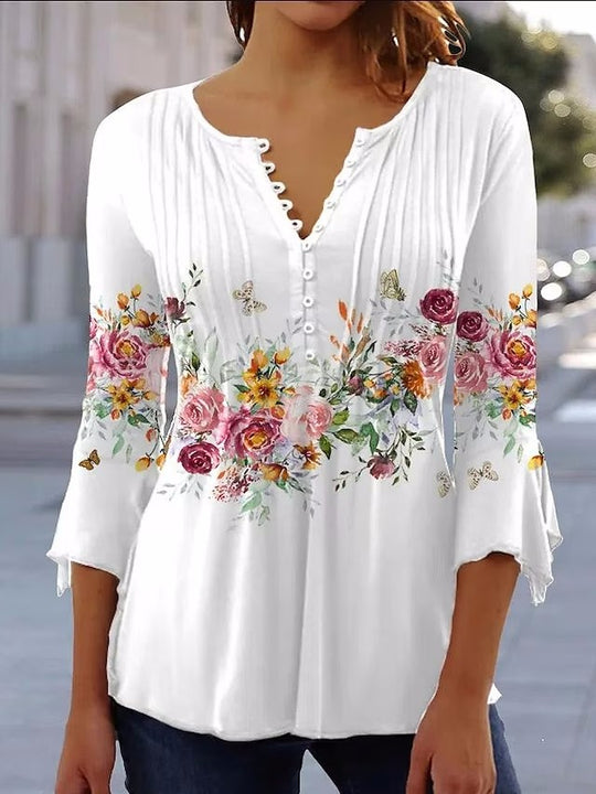 Damen Bluse mit floralem Design und eleganten Knopfdetails Heidi-Mode