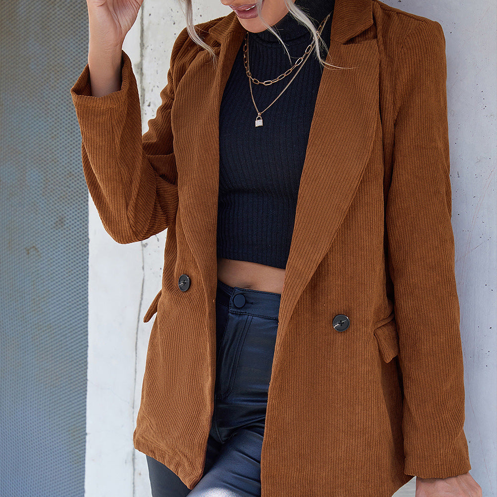 Damen cordjacke mit Doppelkknopfdesign und praktischen Seitentaschen EB