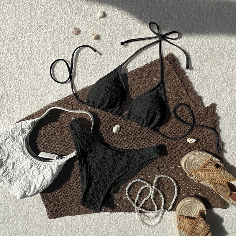 Damen Triangel-Bikini mit modischem Knotendesign und strukturierter Textur EB