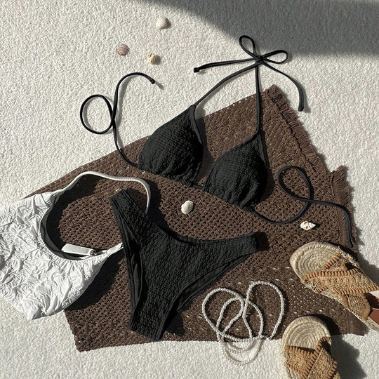 Damen Triangel-Bikini mit modischem Knotendesign und strukturierter Textur EB