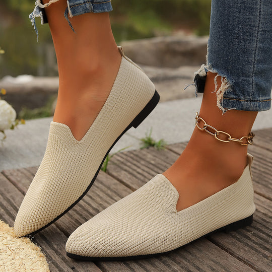 Damen atmungsaktive Strickslipper mit elegantem V-Ausschnitt EB