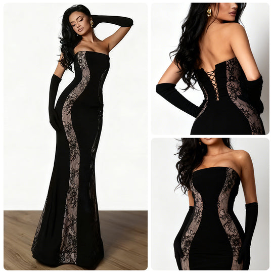 Damen Abendkleid mit luxuriösem Schnitt und edlen Spitzen-Elementen EB