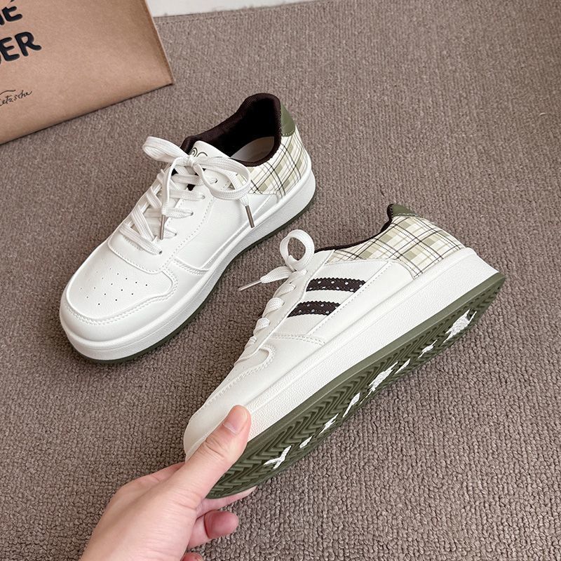 Damen modische Sneakers mit kariertem Einsätzen und gepolsterter Sohle EB