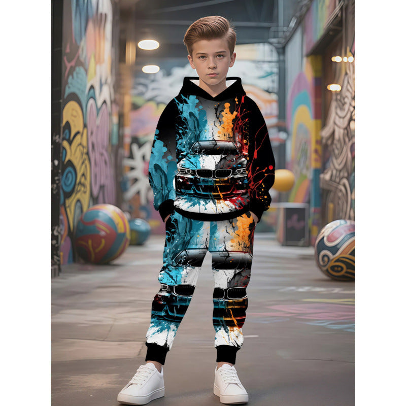 Unisex nan Kinder Jogginganzug mit Kapuzenpullover und detailreichem Auto-Print EB