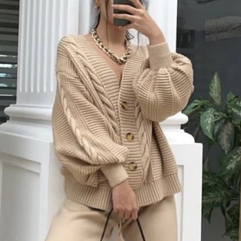 Damen kuscheliger Strickcardigan mit Knöpfen EB