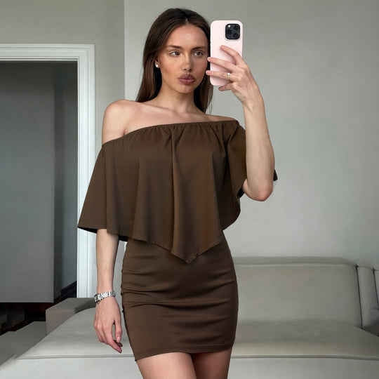 Damen Off-Shoulder Kleid mit fließendem Schnitt und voluminösen Ärmeln EB