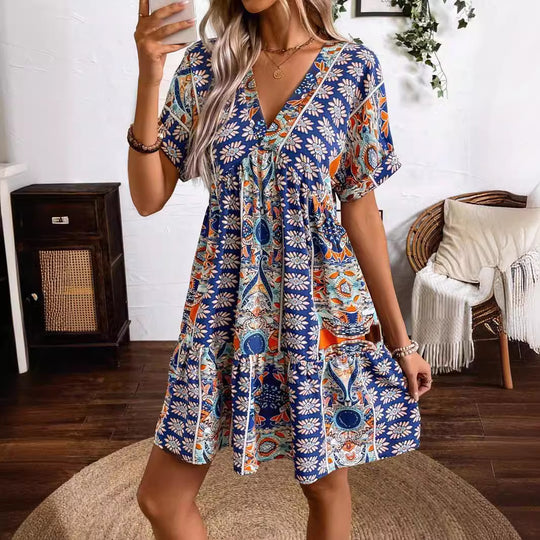 Damen luftiges Sommerkleid mit V-Ausschnitt und Volant EB