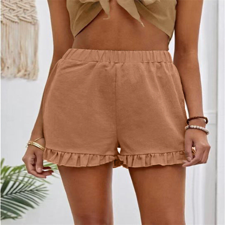 Damen Shorts mit voluminösem Rüschensaum und elastischem Bund EB