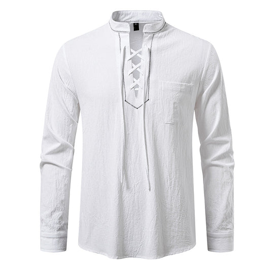 Herren Langarmshirt mit hochwertigem Stehkragen und dekorativer Schnürung EB