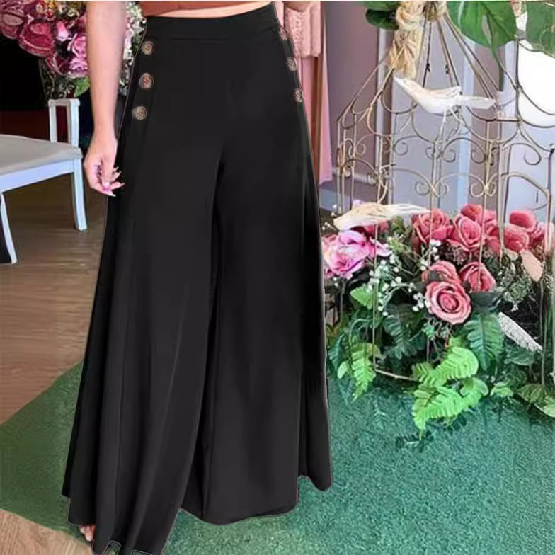 Damen weite Culotte-Hose mit stilvollen Knöpfen EB