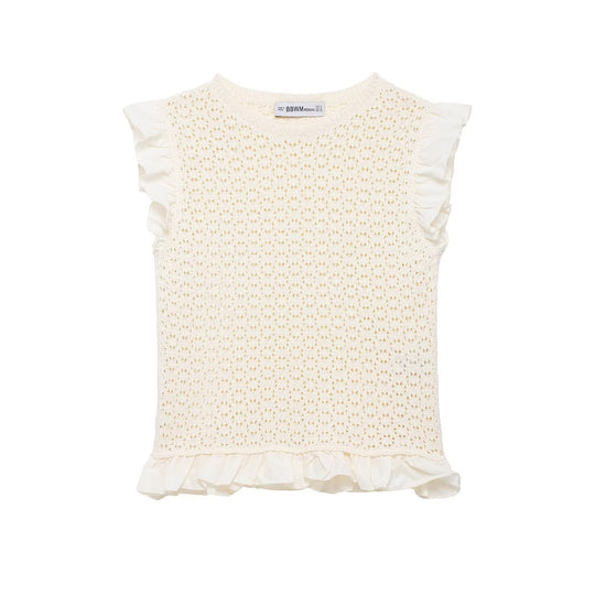 Damen Rüschenshirt mit feiner Lochstickerei und gerafftem Saum EB