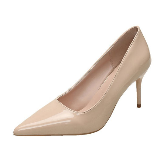 Damen Spitze High Heels mit glänzender Lackoberfläche EB