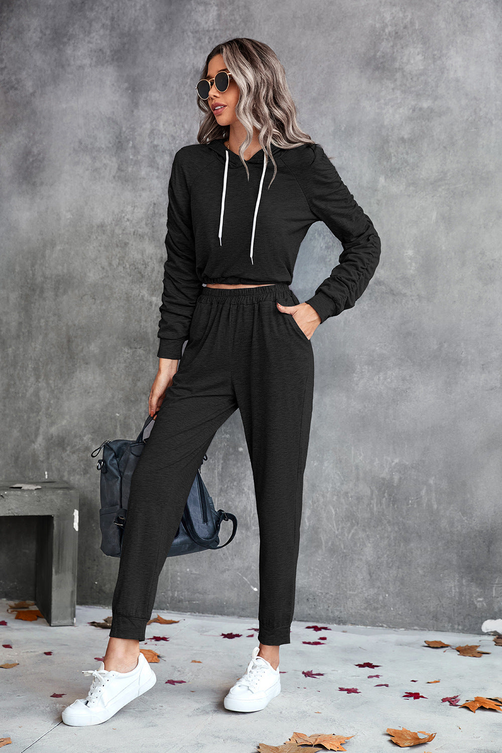 Damen bequemer Hoodie-Overall mit praktischen Taschen und elastischem Taillenzug EB