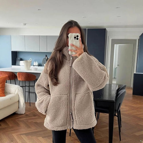 Damen Fleecejacke mit hohem Kragen und praktischen Taschen EB