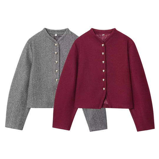 Damen elegante kurz geschnittene Jacke mit dekorativen Knopfdetails EB