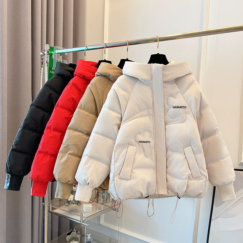 Damen Modische Kurze Daunenjacke mit Kapuze und praktischen Taschen EB