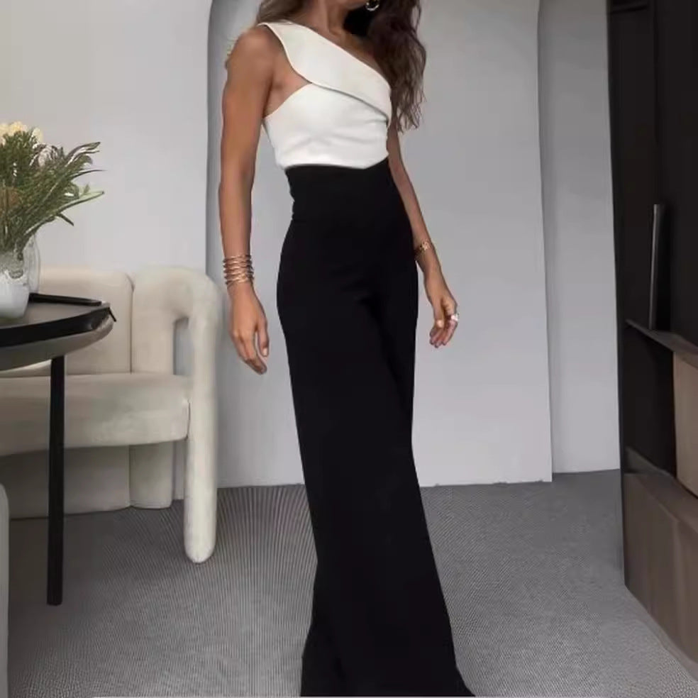 Damen Eleganter Jumpsuit mit asymmetrischem Schnitt und weitem Bein EB