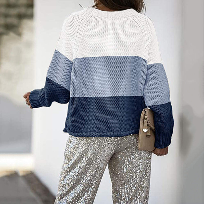 EB | Zweifarbiger Strickpullover mit Blockmuster Acryl Lässig und Komfortabel