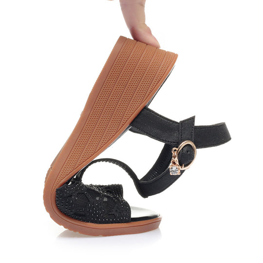 Damen Glamouröse Wedge-Sandaletten mit filigranem Designelement und verstellbarem Riemen EB