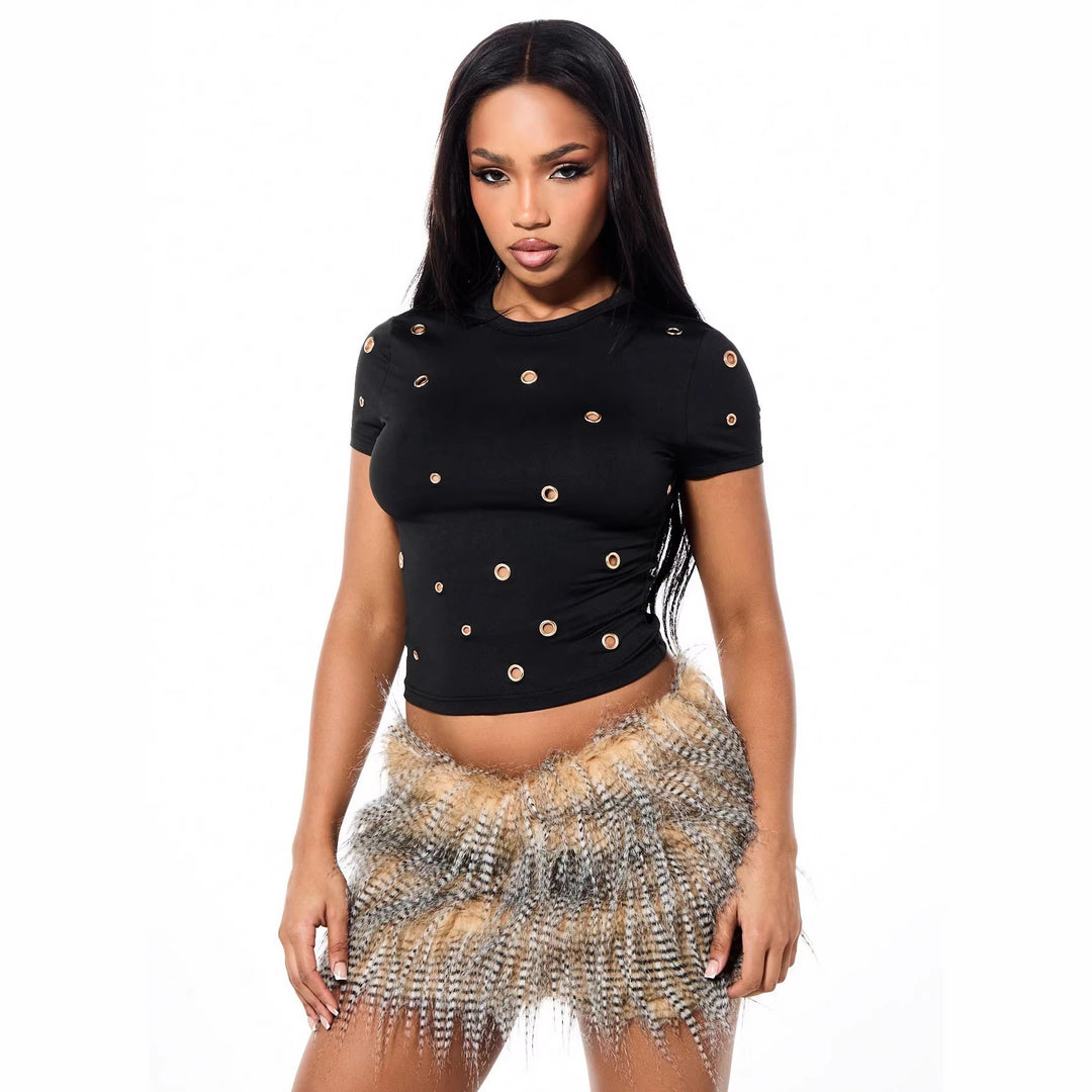 Damen Crop-Top mit Ösen-Detail EB