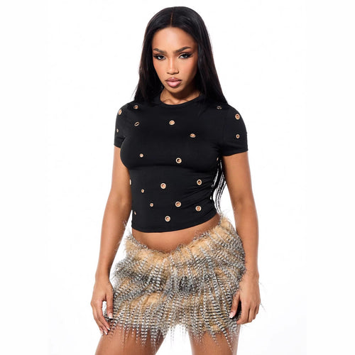Damen Crop-Top mit Ösen-Detail EB