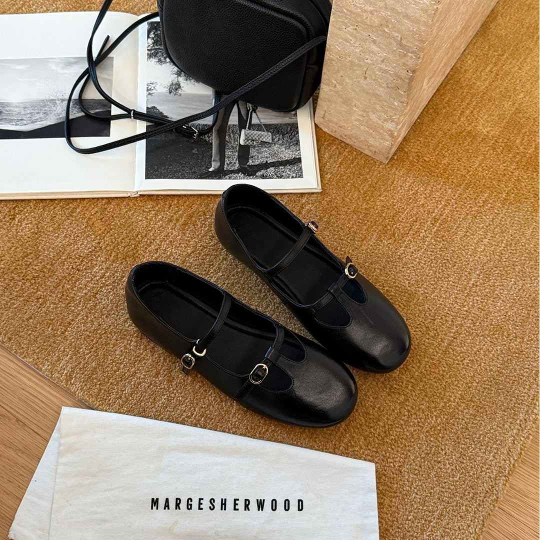Damen Elegante und bequeme Mary Jane Ballerinas mit modischem Riemen und hochwertiger Leder-Oberfläche EB
