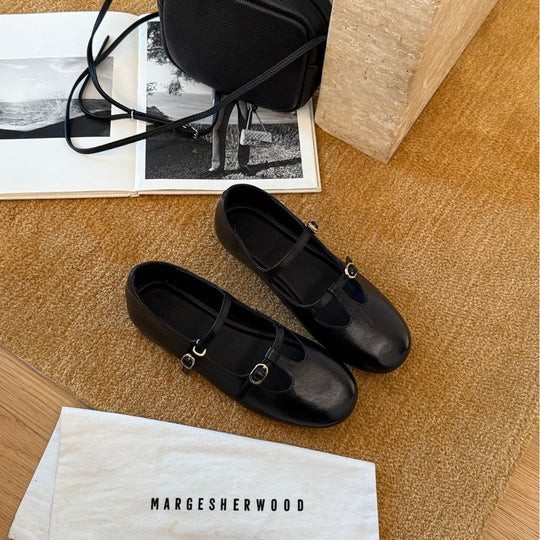 Damen Elegante und bequeme Mary Jane Ballerinas mit modischem Riemen und hochwertiger Leder-Oberfläche EB