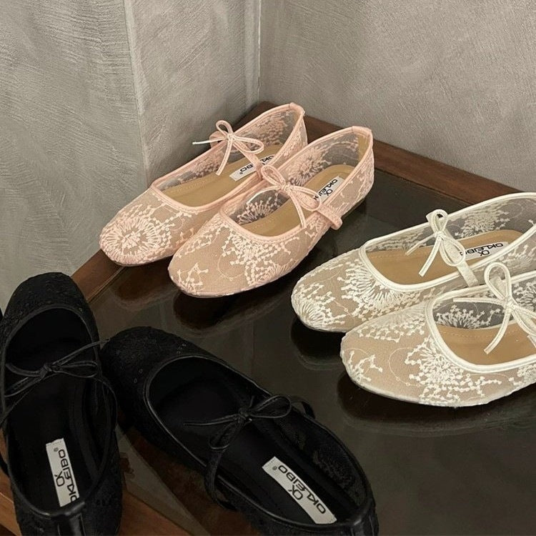 Damen Ballerinas mit filigranem Spitzenoberteil und dekorativem Schleifen-Detail EB