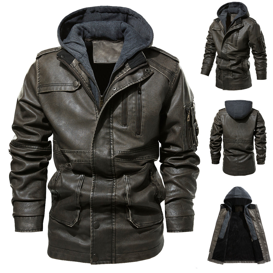 Herren Kunstlederjacke mit versteckter Kapuze EB